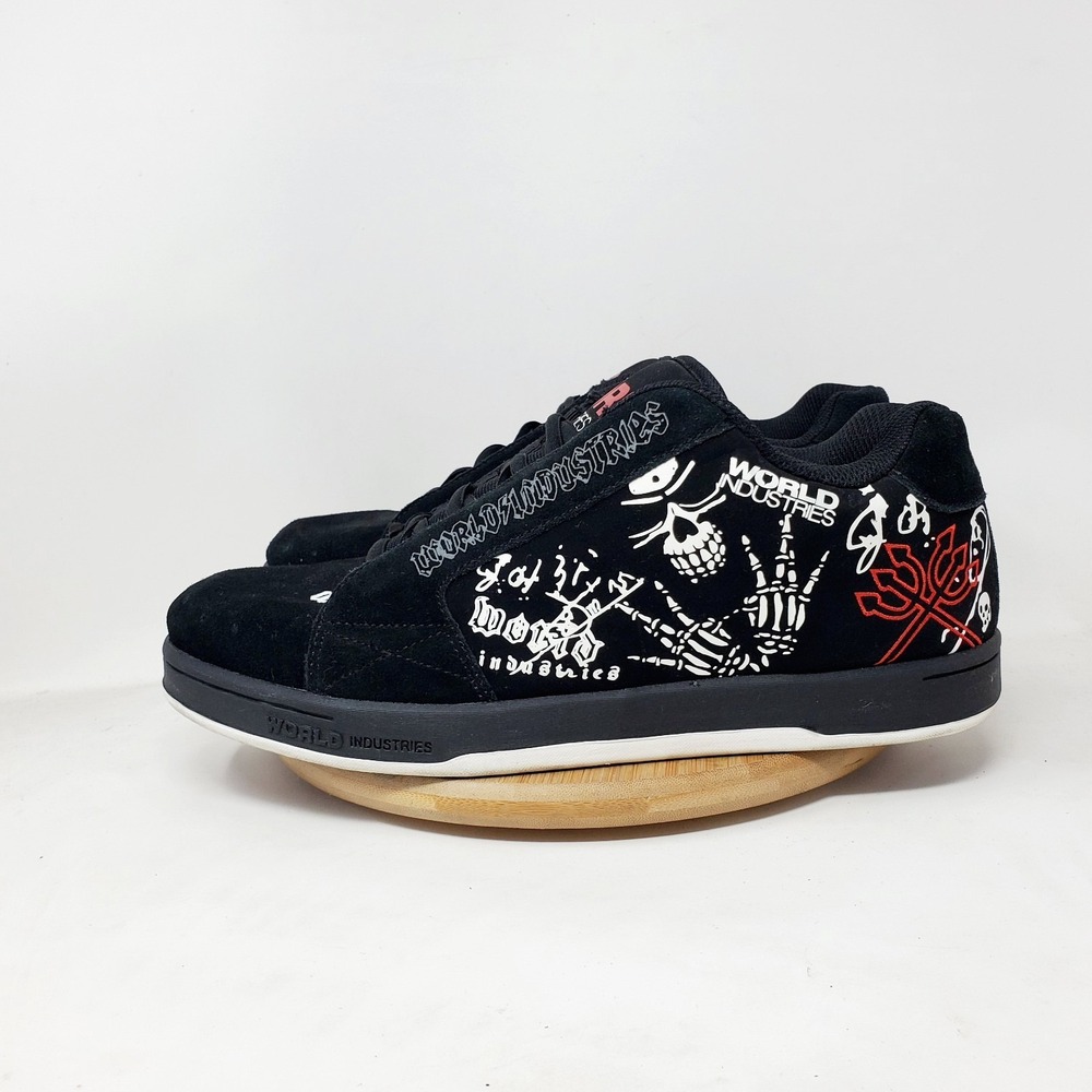 World Industries Bones Shoes Mens 10 Black Suede Skate Fat Tongue Sneaker Y2K